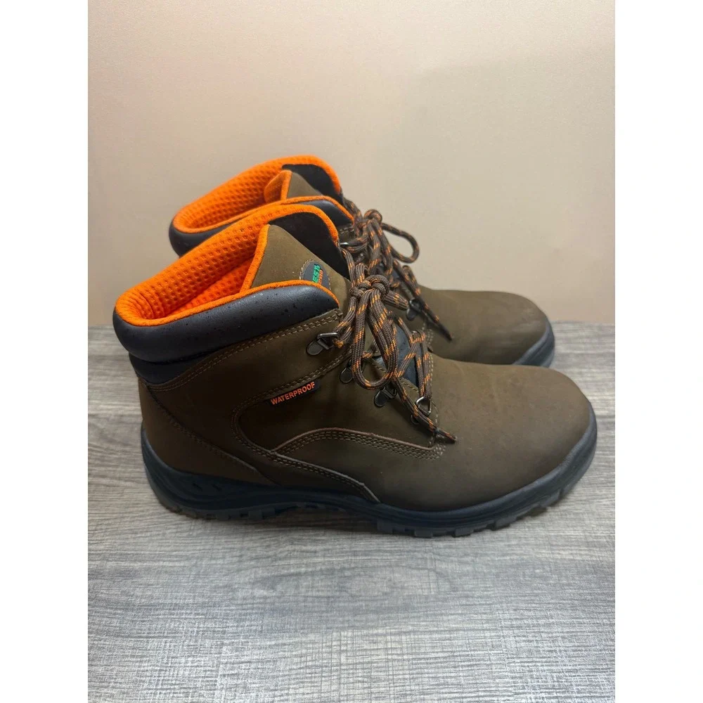 Hytest Mens Waterproof Safety Work Boots Brown Leather Oil Resistant Size 12W